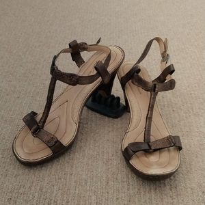 Born Crown Heels. Bronze snake skin texture heeled sandals. Size 10.